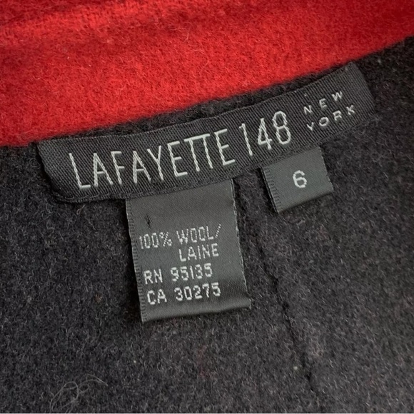 Lafayette 148 Wool Embroidered Stitch Trim Buttoned Jacket Red Black Size 6 - Picture 6 of 7